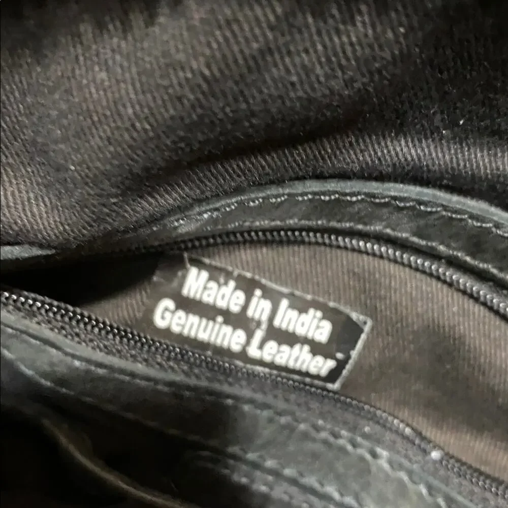 Rugged Hide Australia 100% Black Leather Bag Woven 11”x6”x4” w/ 16” Drop